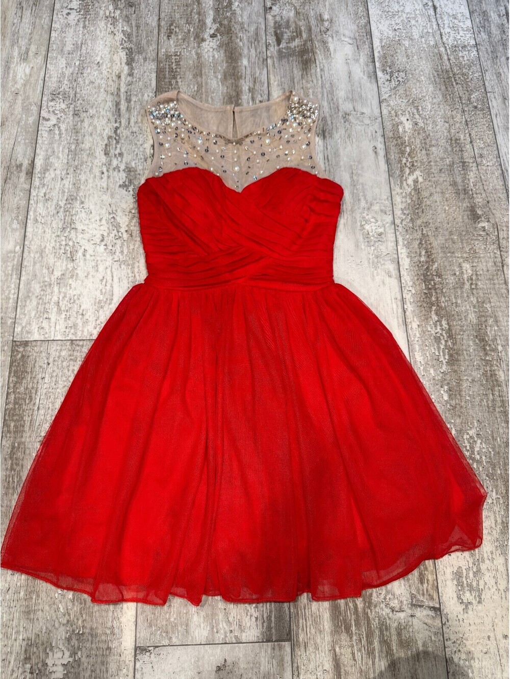 City Studio Womens 3 Red Beaded Tulle Formal Dress NWT Party